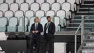 Juventus' president Andrea Agnelli (right) and his Vice President Pavel Nedved, pictured at the Allianz stadium in August 2020.