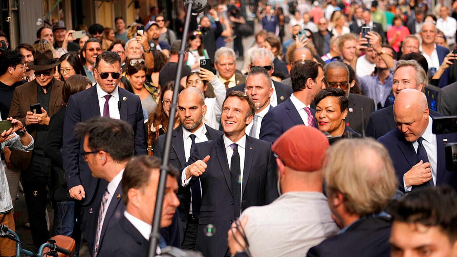 El presidente francés, Emmanuel Macron, durante su visita a Nueva Orleans, EE.UU.