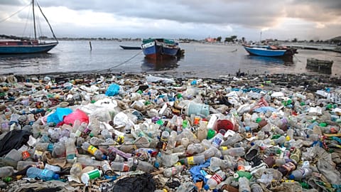 Litter and debris blanket the shoreline in Cap-Haitien, Haiti, March 10, 2022. 