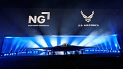 The B-21 Raider stealth bomber is unveiled at Northrop Grumman, 2 December 2022