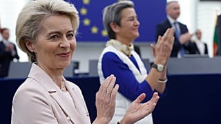 European Commission President Ursula von der Leyen applauds during a ceremony marking the 70th anniversary of the European Parliament, Tuesday, Nov. 22, 2022