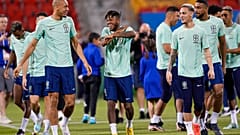 Brasiliens Nationalspieler bei einem Training in Doha, 04.12.2022