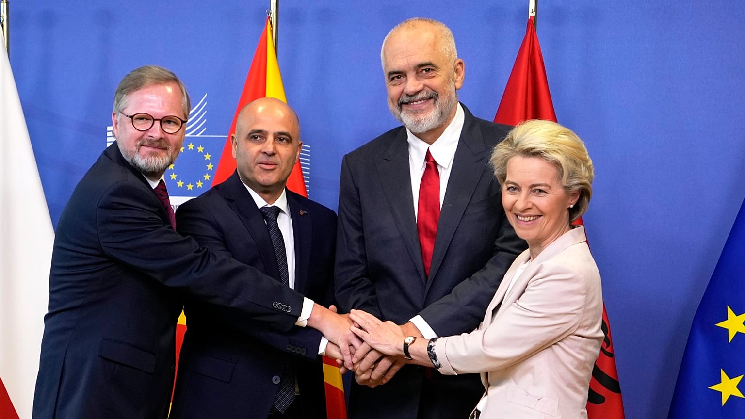 Avrupa Komisyonu Başkanı Ursula von der Leyen, Çekya Başbakanı Petr Fial, Arnavutluk Başbakanı Rama ve Kuzey Makedonya Başşbakanı Dimitar Kovacevski