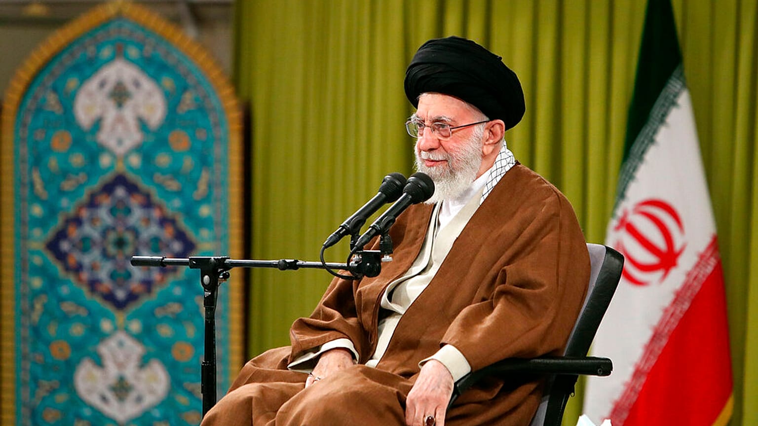 Supreme Leader Ayatollah Ali Khamenei speaks during a meeting with a group of Basij paramilitary force in Tehran, Iran, Saturday, Nov. 26, 2022.