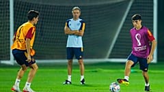 Hugo Guillamon e Pedro in allenamento, prima del match contro il Marocco