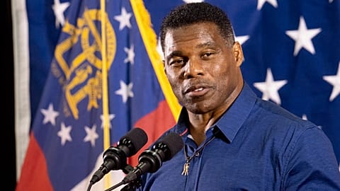 Republican candidate for U.S. Senate Herschel Walker speaks during a campaign stop at the Governors Gun Club in Kennesaw, Ga., on Monday, 5 December, 2022