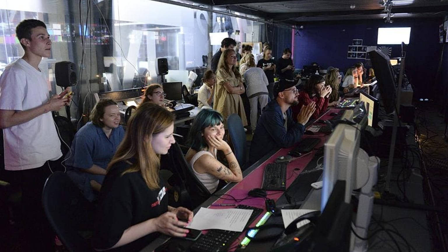 Journalists work in a news room of the Dozhd (Rain) TV channel in Moscow, Russia, Friday, Aug. 20, 2021. AP Photo/Denis Kaminev