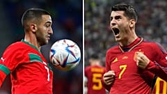 Morocco's Hakim Ziyech (left); Spain's Alvaro Morata (right)