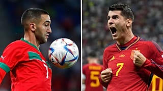 Morocco's Hakim Ziyech (left); Spain's Alvaro Morata (right)