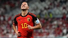 النجم البلجيكي إدين هازار في مباراة المنتخب البلجيكي والمغرب في مونديال 2022 في الدوحة، قطر. 