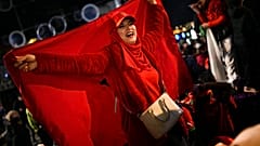 Morocco fans in Marseille, southern France, celebrate after victory over Spain in the Qatar World Cup.