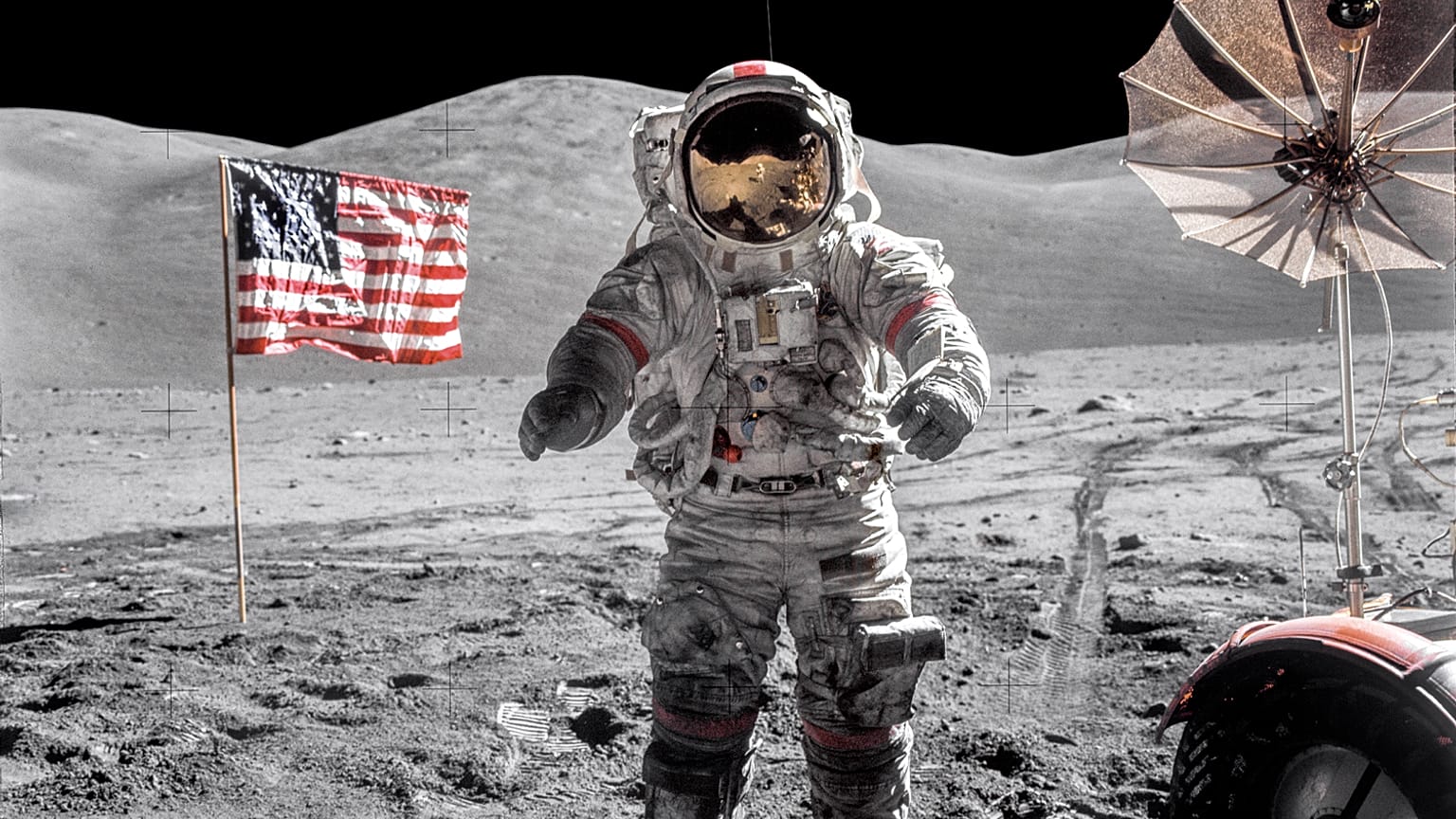 Eugene Cernan on the final Moon walk of the Apollo 17 mission