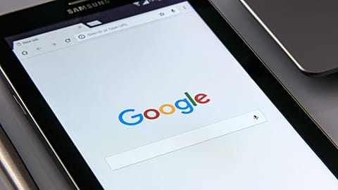 Google homepage on a tablet