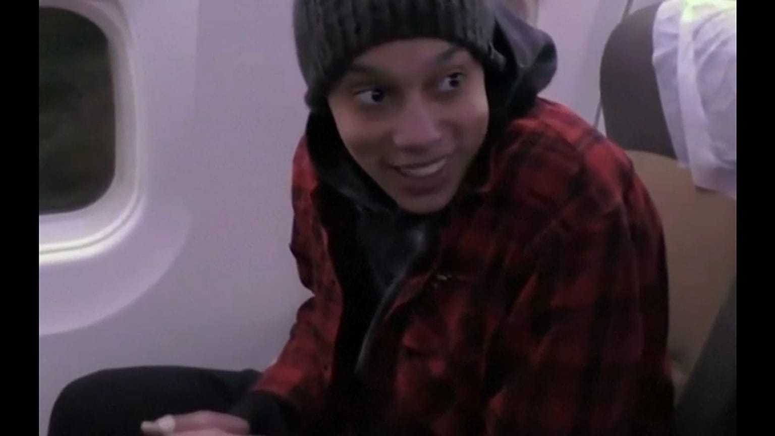 US basketball player Brittney Griner sitting in plane bound for her home state of Texas on December 9th 2022.
