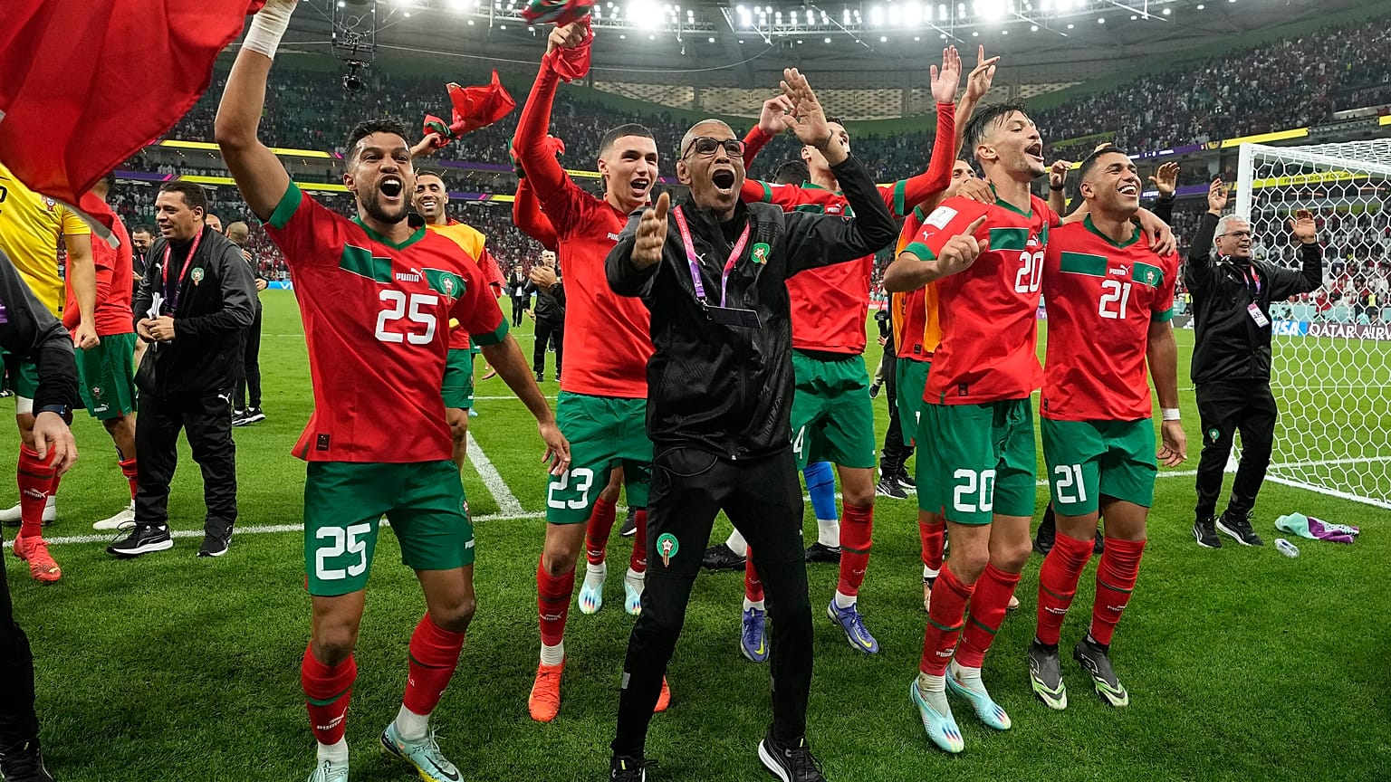 Marokkos Mannschaft im Freudentaumel