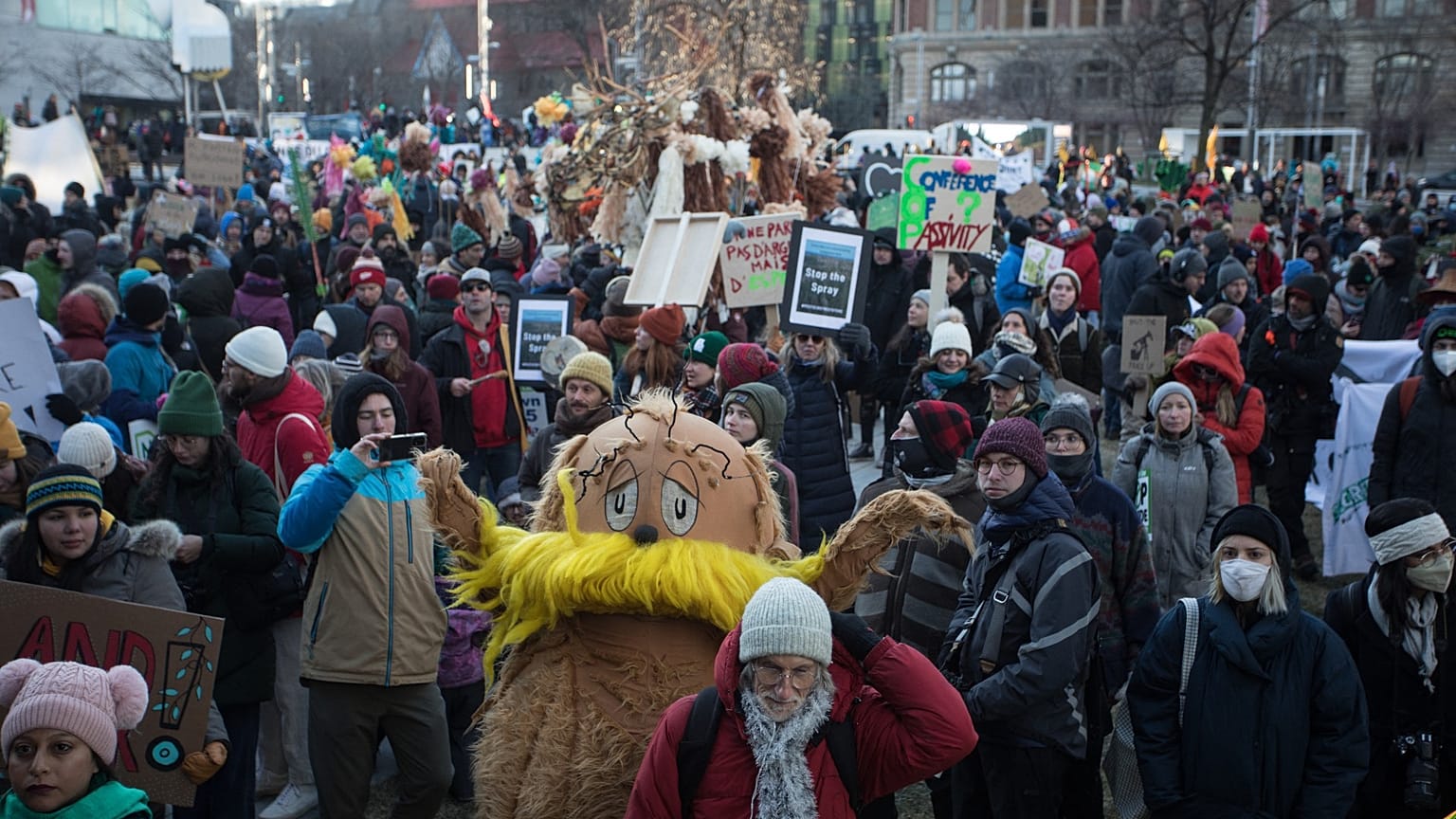 Protesters ahead of the march for biodiversity and human rights in Montreal. 