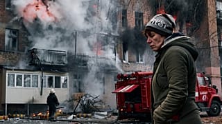 Rakétatámadásban kigyulladt lakóház az Oroszországhoz csatolt kelet-ukrajnai Donyeckben 2022. december 7-én - képünk illusztráció