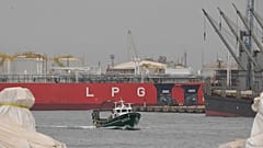 A picture taken on October 20, 2022 shows the LPG (Liquefied petroleum gas) tanker Hellas Poseidon, sailing under the flag of Malta, in Tarragona.