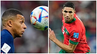 كليان مبابي نجم المنتخب الفرنسي وأشرف حكيمي مدلل المنتخب المغربي