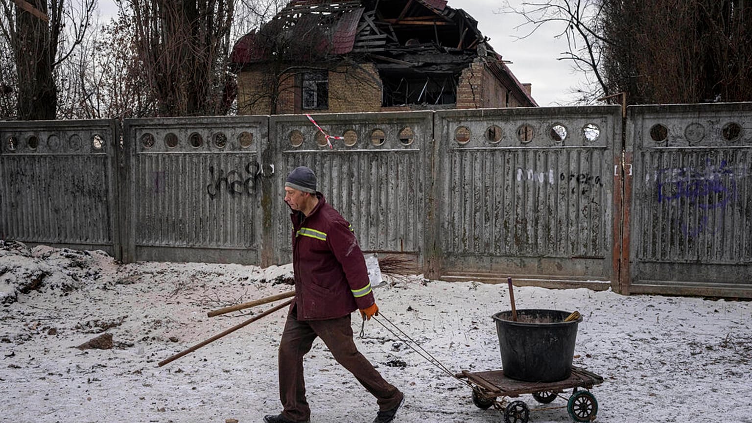 Tax office building that have been heavily damaged by a Russian attack in Kyiv.