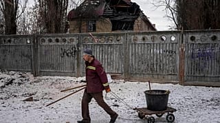 Tax office building that have been heavily damaged by a Russian attack in Kyiv.