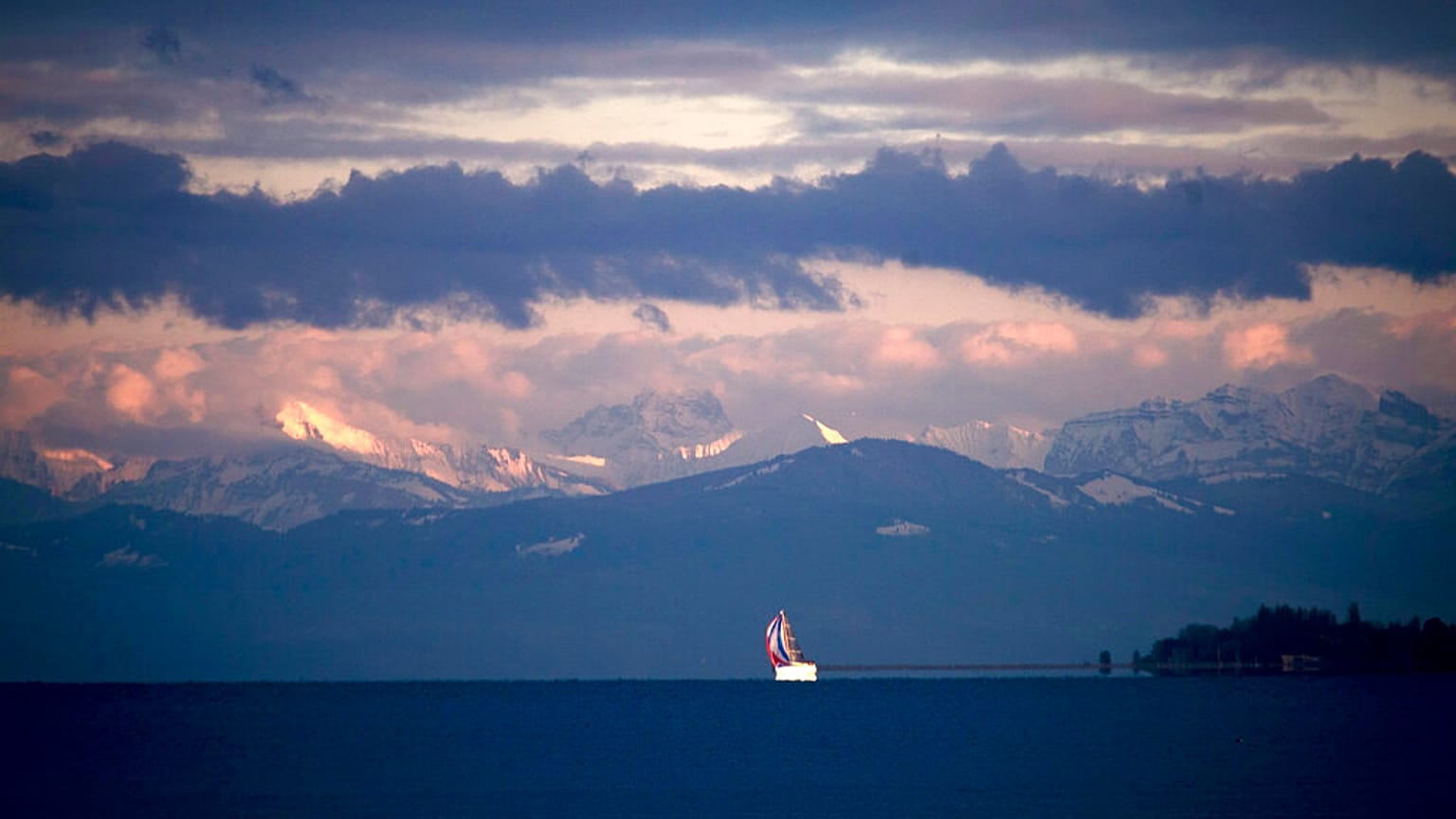 Ein Boot fährt auf dem Bodensee