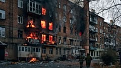 Ukrayna'nın Donetsk bölgesindeki Bakhmut'ta Rus bombardımanının ardından yanan bir apartman