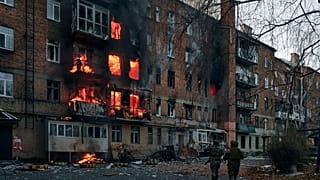 Ukrayna'nın Donetsk bölgesindeki Bakhmut'ta Rus bombardımanının ardından yanan bir apartman