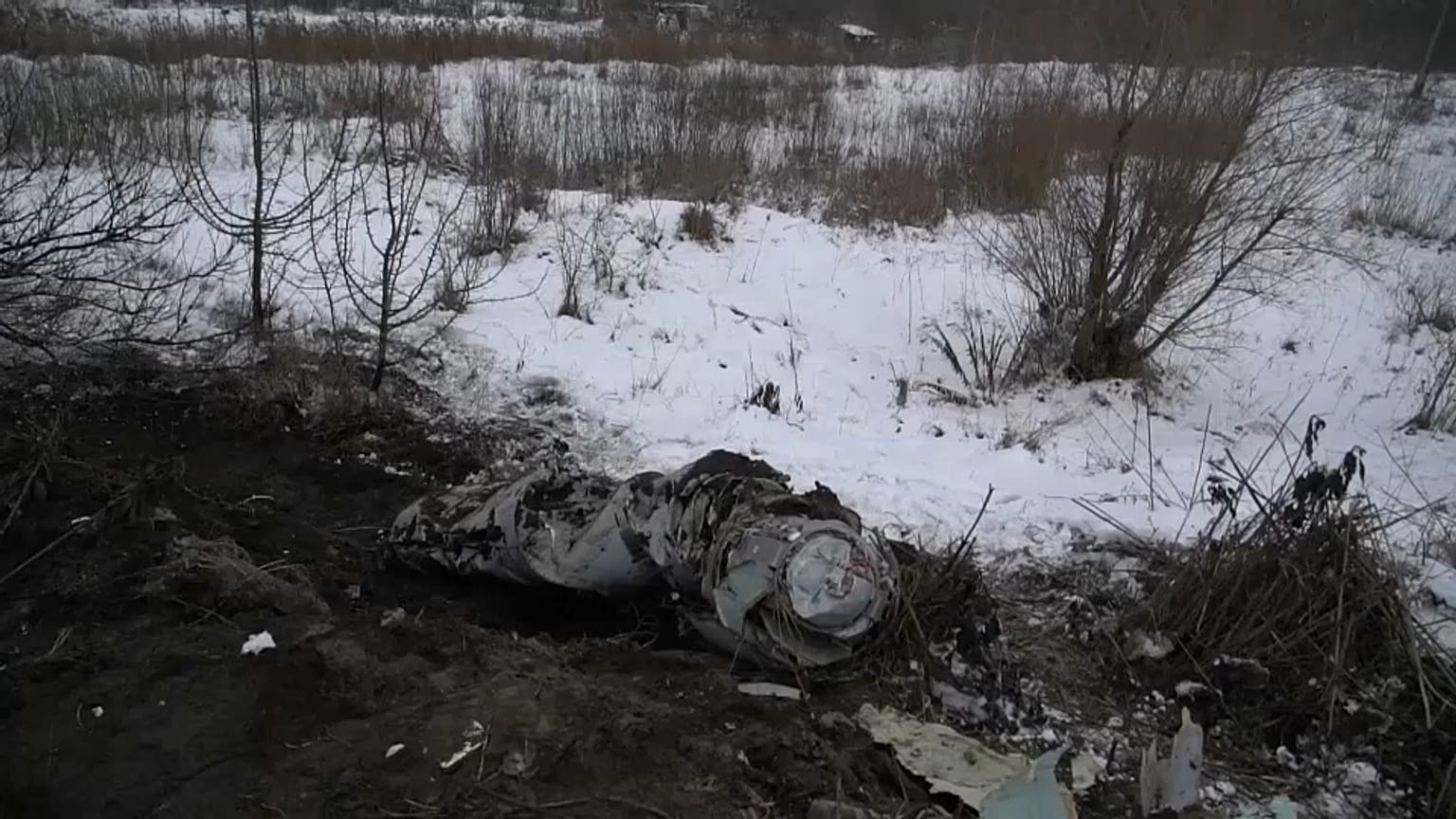 Ukrainian soldiers say this is the remnant of a Russian missile shot down with a machine gun
