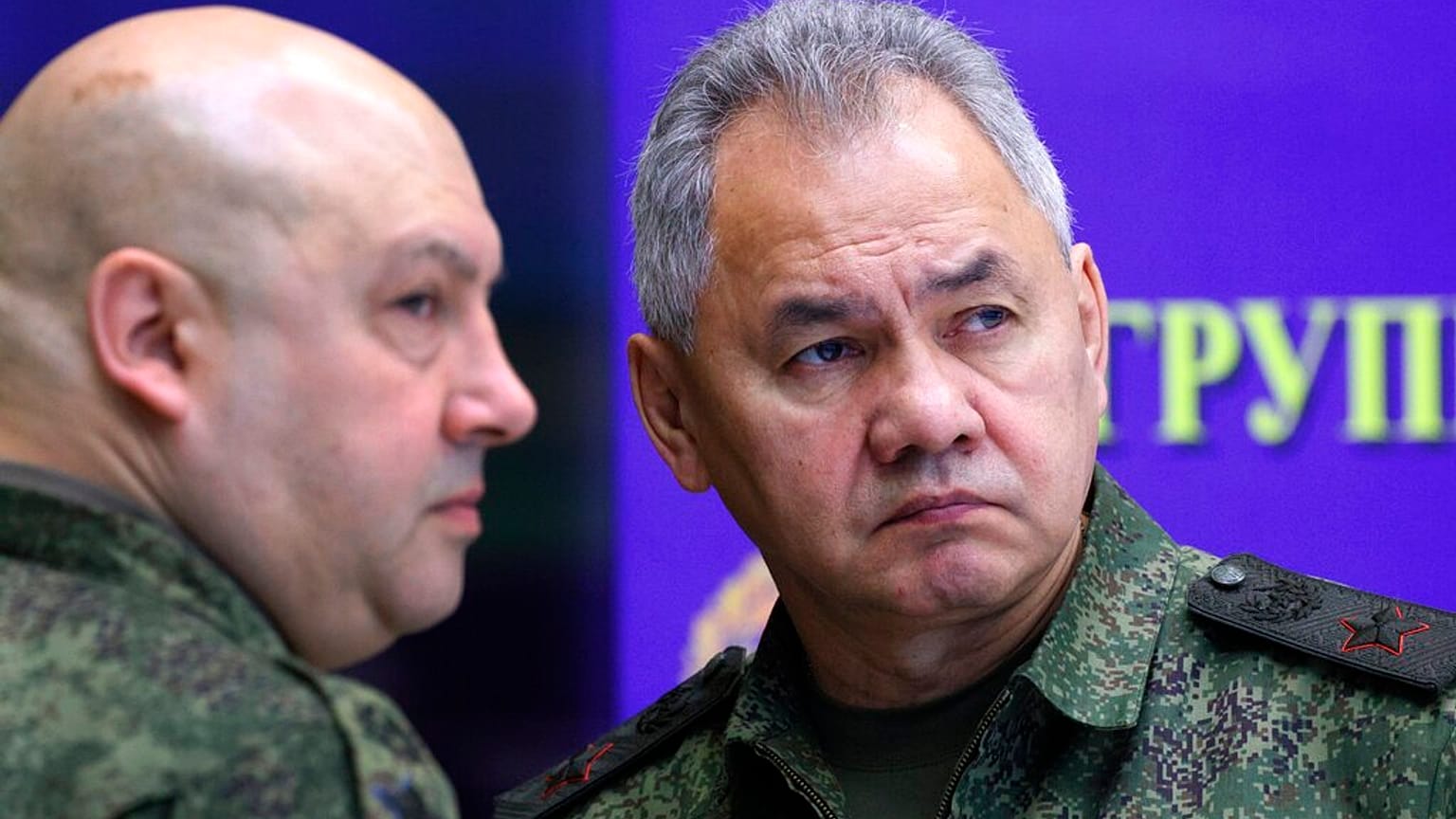 Russia's top military commander in Ukraine, Gen. Sergei Surovikin, left, and Russian Defence Minister Sergei Shoigu attend a meeting with Russian President Vladimir Putin 