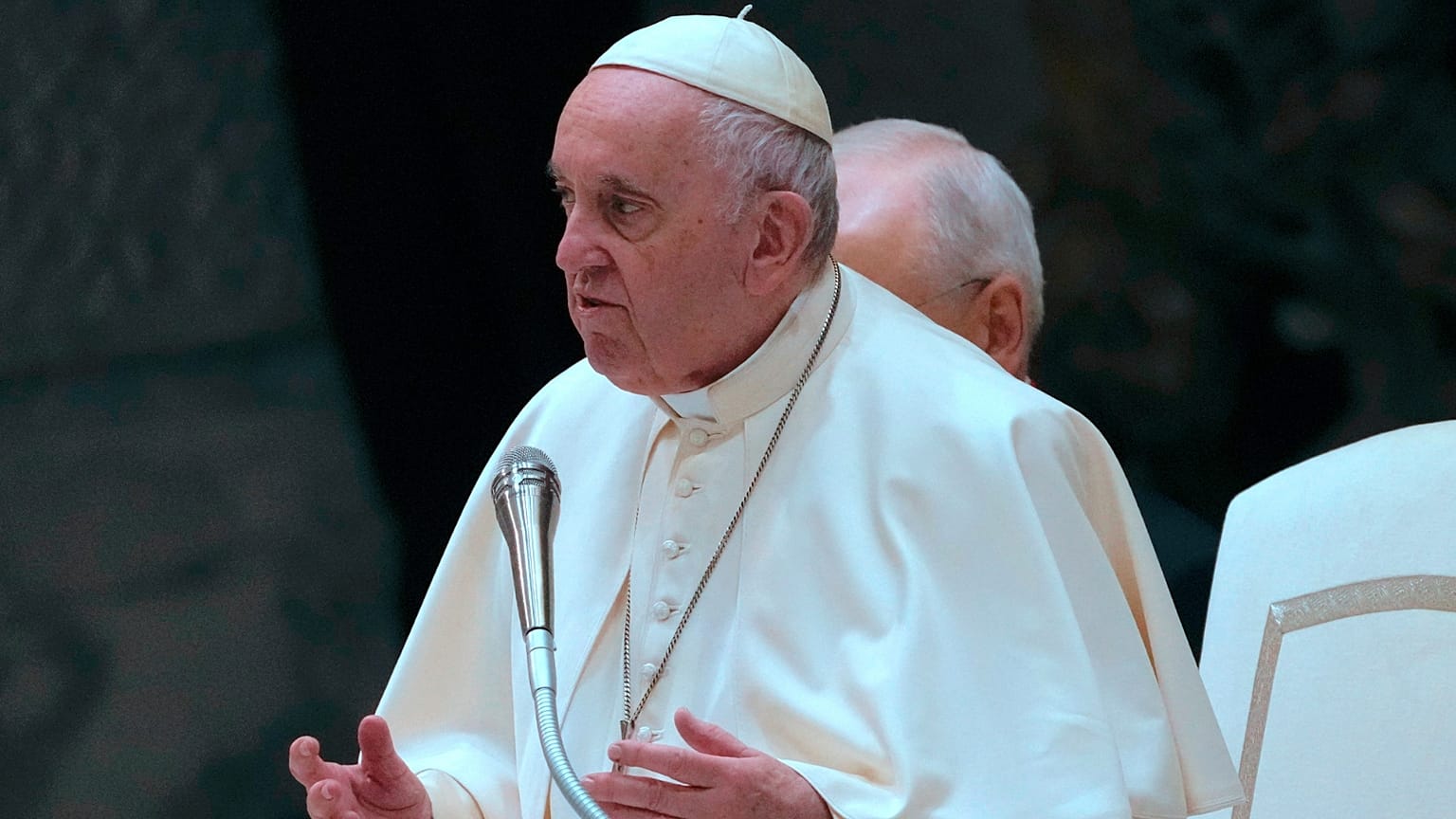 Pope Francis attends his weekly general audience in the Paul VI Hall at The Vatican, Wednesday, Dec. 14, 2022.
