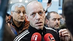 Palestinian French lawyer and activist Salah Hammouri talks with the press as he arrives at the Charles de Gaulle Airport after his extradition from Israel to France, Sunday, 