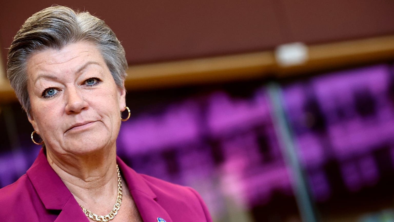 European Commissioner for Home Affairs Ylva Johansson arrives for the weekly College of Commissioners meeting at EU headquarters in Brussels, April 27, 2022. 