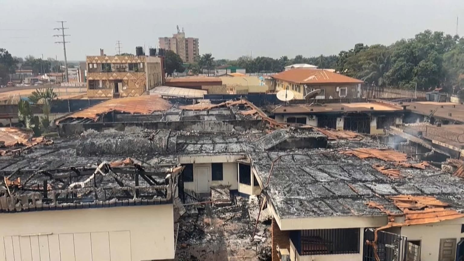 Headquarters of the EU in Bangui after the fire on Sunday