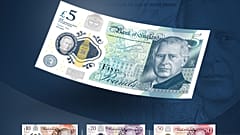 تصميم أوراق نقدية جديدة من فئة خمسة وعشرة وعشرين وخمسين جنيها استرلينيا من البوليمر التي تعرض صورة لملك بريطانيا تشارلز الثالث. 2022/12/19