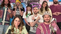The H3 Podcast crew, with hosts Ethan and Hila Klein at the front.