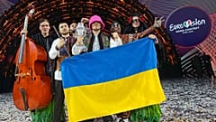 Kalush Orchestra from Ukraine celebrate after winning the Grand Final of the Eurovision Song Contest