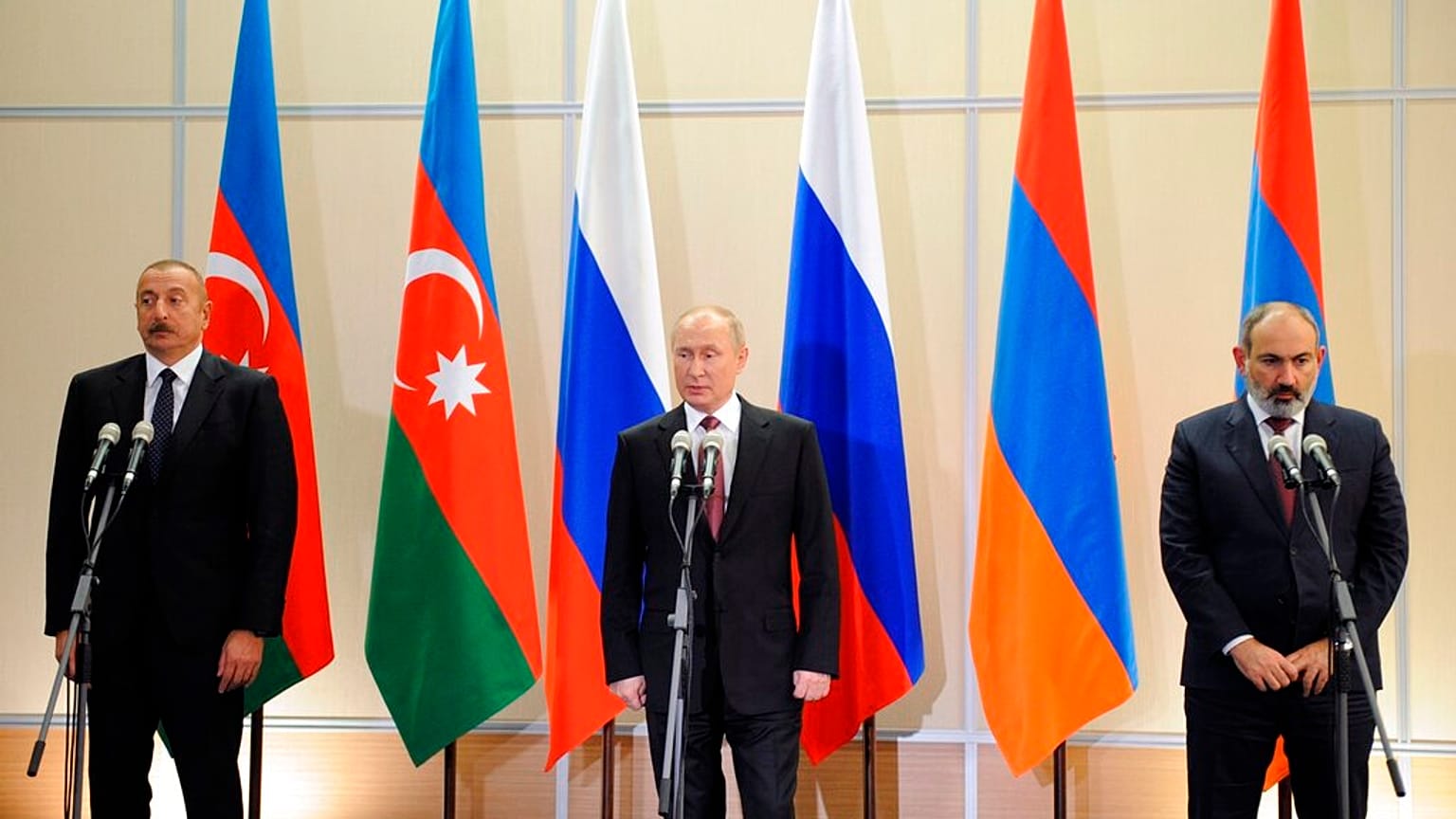 Azerbaycan Cumhurbaşkanı Haydar Aliyev, Rusya Devlet Başkanı Vladimir Putin ve Ermenistan Başbakanı Nikol Paşinyan
