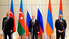 Azerbaycan Cumhurbaşkanı Haydar Aliyev, Rusya Devlet Başkanı Vladimir Putin ve Ermenistan Başbakanı Nikol Paşinyan