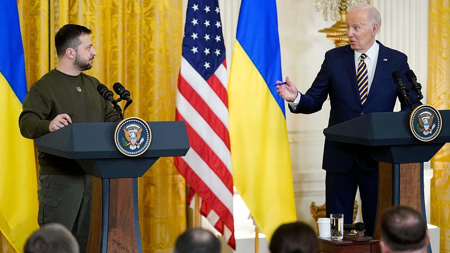 President Joe Biden speaks during a news conference with Ukrainian President Volodymyr Zelenskyy in the East Room of the White House in Washington, Wednesday, Dec. 21, 2022.