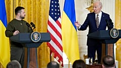 President Joe Biden speaks during a news conference with Ukrainian President Volodymyr Zelenskyy in the East Room of the White House in Washington, Wednesday, Dec. 21, 2022.