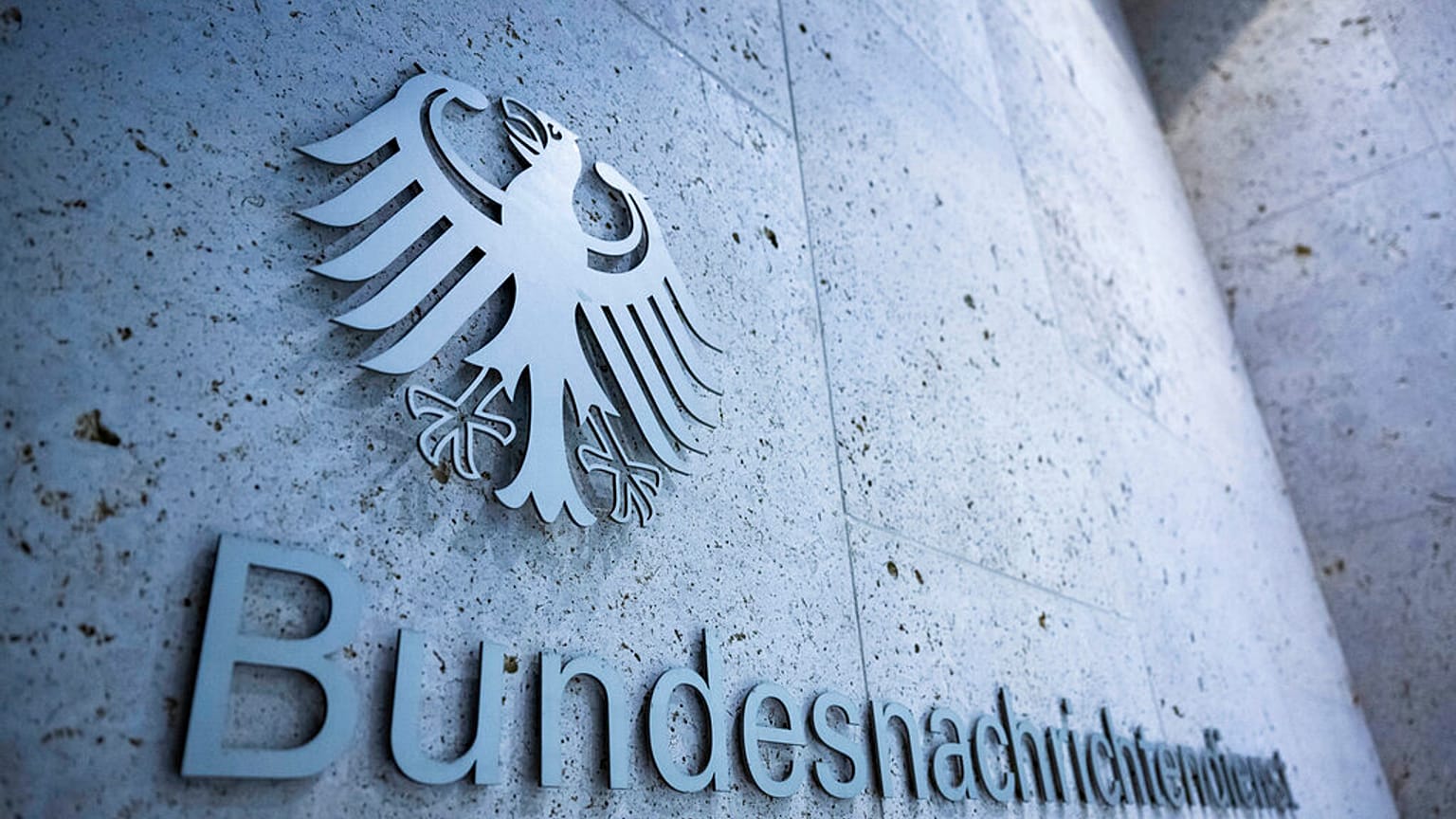 The secret service's lettering is on one of the entrances to the headquarters of the Federal Intelligence Service (BND) in Berlin, Germany, Thursday Dec. 22, 2022.