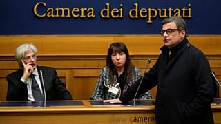 Senator Carlo Calenda, right, during a press conference on the establishing of a parliamentary investigative commission on Emanuela Orlandi, in Rome, 20 December 2022