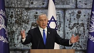 Benjamin Netanjahu beszédet mond a jeruzsálemi elnöki rezidencián