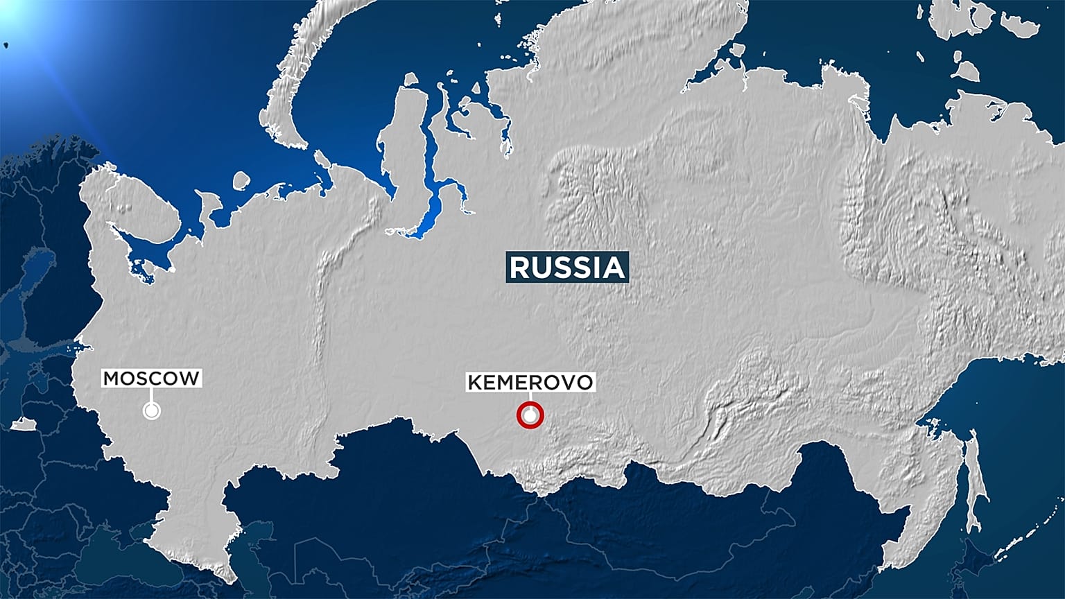Map showing location of Kemerovo in Russia