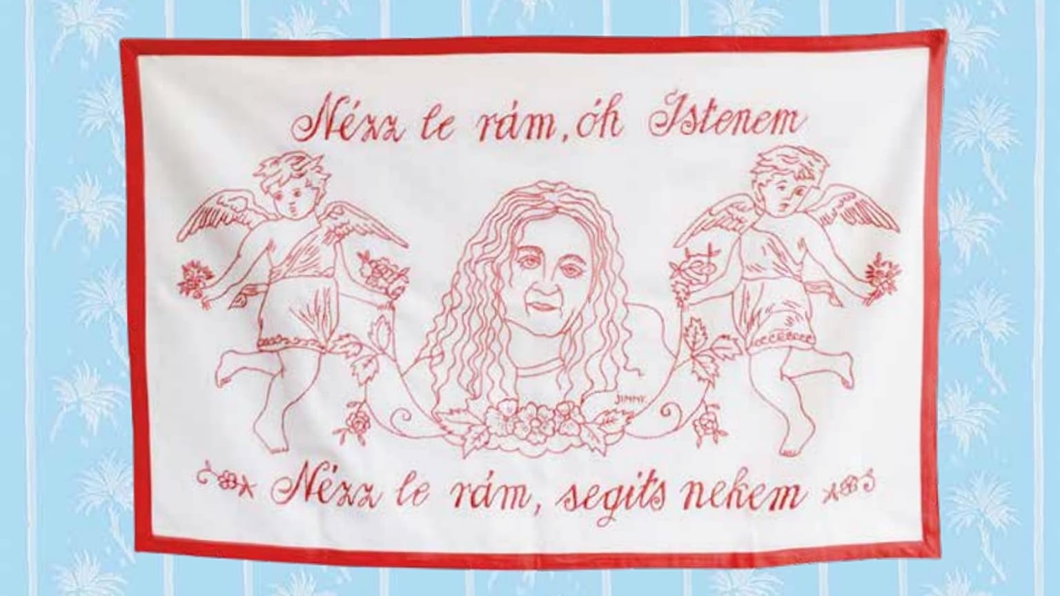 A kötet borítójául választott falvédő, Zámbó Jimmy karikatúrája