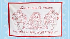 A kötet borítójául választott falvédő, Zámbó Jimmy karikatúrája