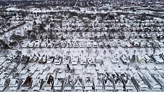 An aerial view of the 1901 Pan-American Exposition neighborhood in Buffalo, N.Y., which remains coated in a blanket of snow after a blizzard 27 December