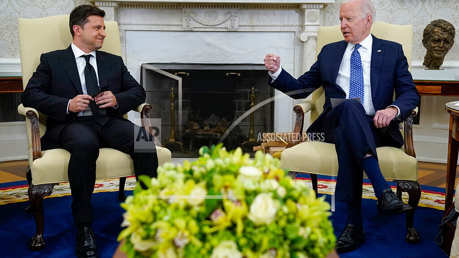 Volodimir Zelenszkij ukrán elnök és Joe Biden amerikai elnök a Fehér Házban 2021-ben - képünk illusztráció