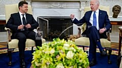 Volodimir Zelenszkij ukrán elnök és Joe Biden amerikai elnök a Fehér Házban 2021-ben - képünk illusztráció